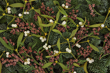 Image showing Mistletoe and Winter Greenery