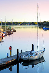 Image showing Yacht at sunrise