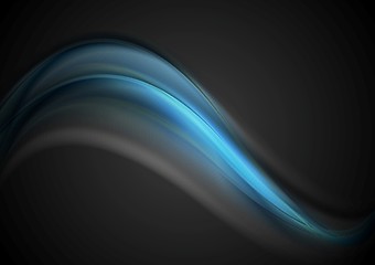 Image showing Dark smooth blue wave background