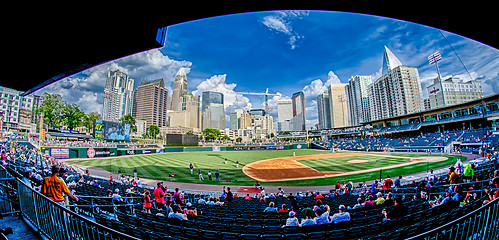 Image showing bbt baseball charlotte nc knights baseball stadium and city skyl