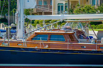 Image showing boats and fishing boats in the harbor marina