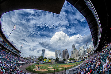 Image showing bbt baseball charlotte nc knights baseball stadium and city skyl