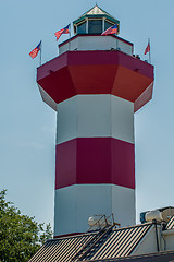 Image showing A clear blue sky features the Harbour Town Lighthouse - famous l