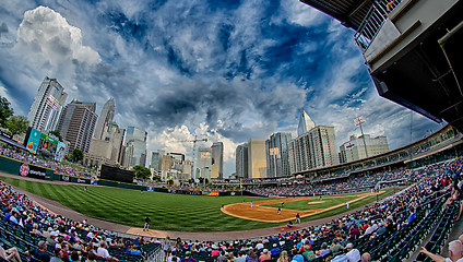 Image showing bbt baseball charlotte nc knights baseball stadium and city skyl