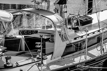 Image showing boats and fishing boats in the harbor marina