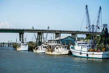 Image showing boats and fishing boats in the harbor marina