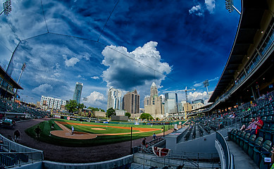 Image showing bbt baseball charlotte nc knights baseball stadium and city skyl