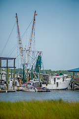 Image showing boats and fishing boats in the harbor marina