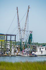 Image showing boats and fishing boats in the harbor marina