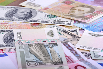 Image showing european and american money, hryvnia, rubble and dollars