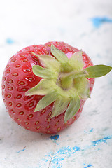 Image showing Close up of Korea strawberry with green leaves