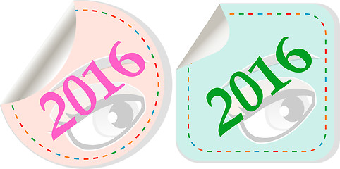 Image showing Happy new year 2016 - vector icon with shadow on a grey button