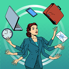 Image showing Businesswoman many hands business idea time management