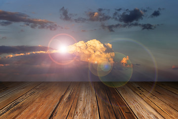 Image showing wood terrace background over beautiful sky