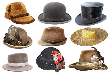 Image showing collage with different hats over white