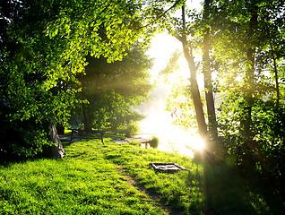 Image showing Fishing rod and landscape