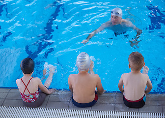 Image showing child group  at swimming pool school class