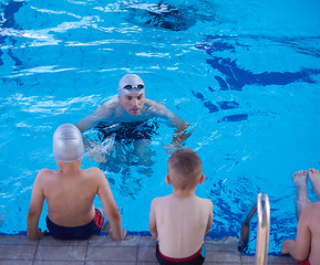 Image showing child group  at swimming pool school class