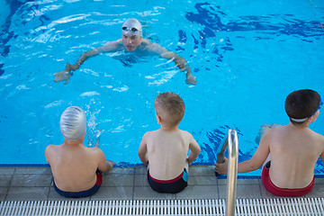 Image showing child group  at swimming pool school class