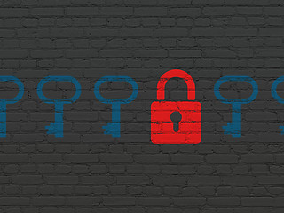 Image showing Privacy concept: closed padlock icon on wall background