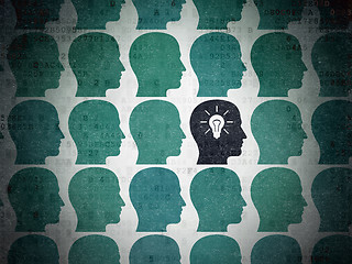 Image showing Business concept: head with light bulb icon on Digital Paper background