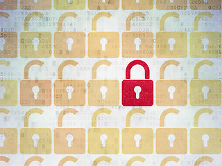 Image showing Privacy concept: closed padlock icon on Digital Paper background