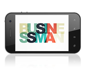 Image showing Finance concept: Smartphone with Businessman on  display