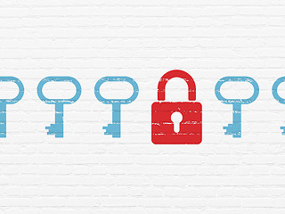 Image showing Security concept: closed padlock icon on wall background