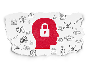 Image showing Business concept: Head With Padlock on Torn Paper background