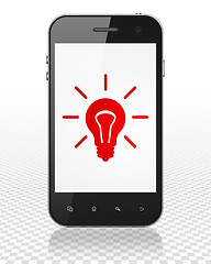 Image showing Business concept: Smartphone with Light Bulb on display