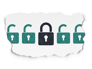 Image showing Protection concept: closed padlock icon on Torn Paper background
