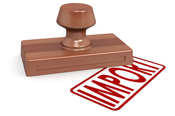 Image showing Wooden stamp import with red text