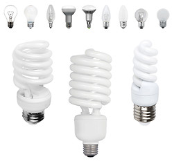 Image showing Different old types of bulbs and modern light-bulb