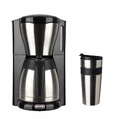 Image showing Coffee maker and thermo cup