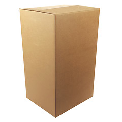 Image showing Closed cardboard box taped up and isolated on a white background.