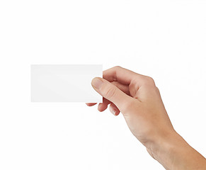 Image showing Businessman\'s hand holding blank paper business card