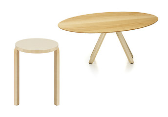 Image showing wooden round table and stool