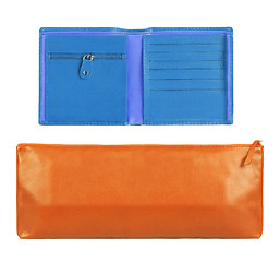 Image showing Orange and blue Leather Wallets