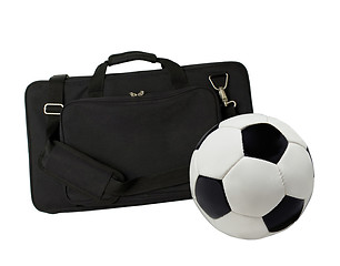 Image showing sport bag and football ball isolated on white