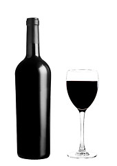 Image showing red wine bottle with glass