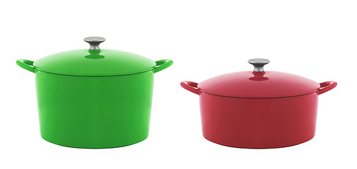 Image showing green and red saucepan isolated 