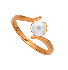 Image showing Gold ring with pearl on white