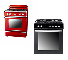 Image showing black and red gas cooker 