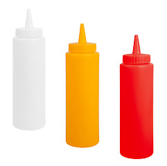 Image showing bottles of mustard, ketchup and mayonnaise