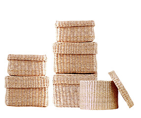 Image showing isolated round woven straw basket