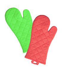 Image showing Green and red kitchen gloves