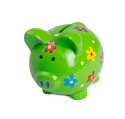 Image showing Green piggy bank for money