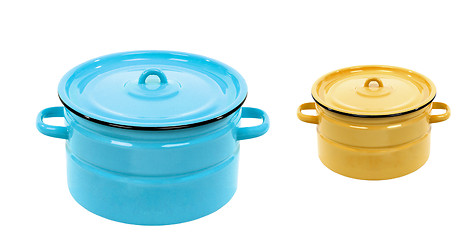 Image showing Pot blue and yellow isolated