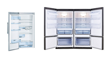 Image showing Refrigerators with open doors isolated