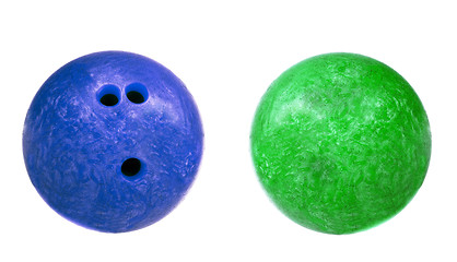 Image showing blue and green marbled bowling balls isolated